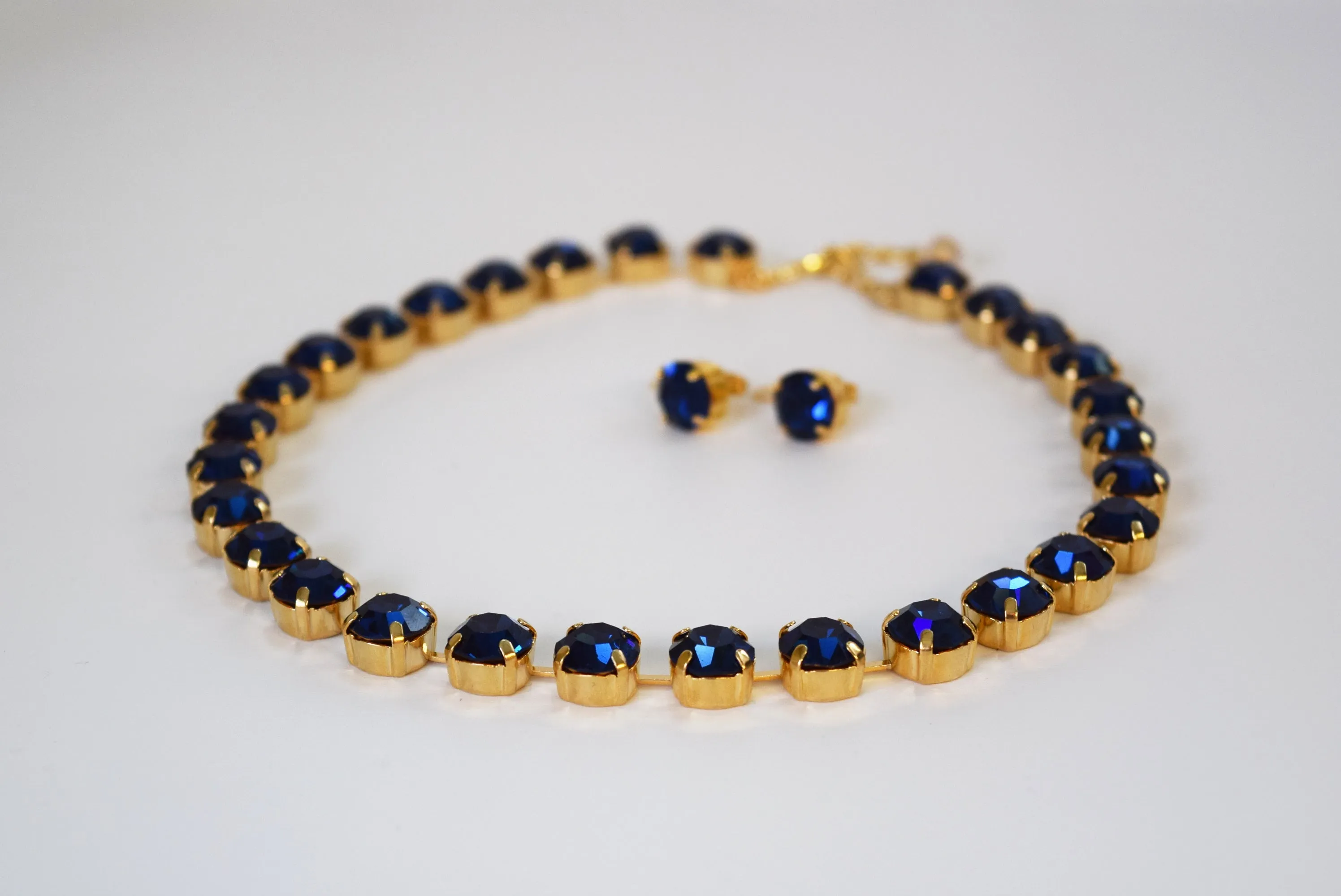 Dark Blue Swarovski Crystal Collet Necklace - Small Round