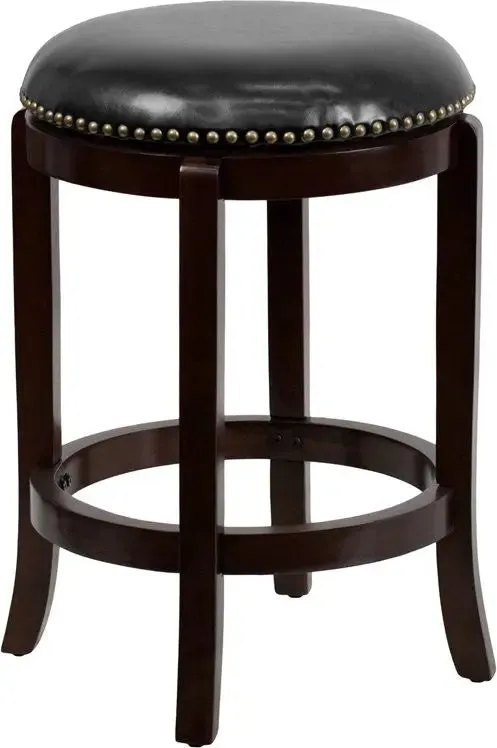 Estella 24'' Backless Cappuccino Wood Counter Stool w/Black Leather