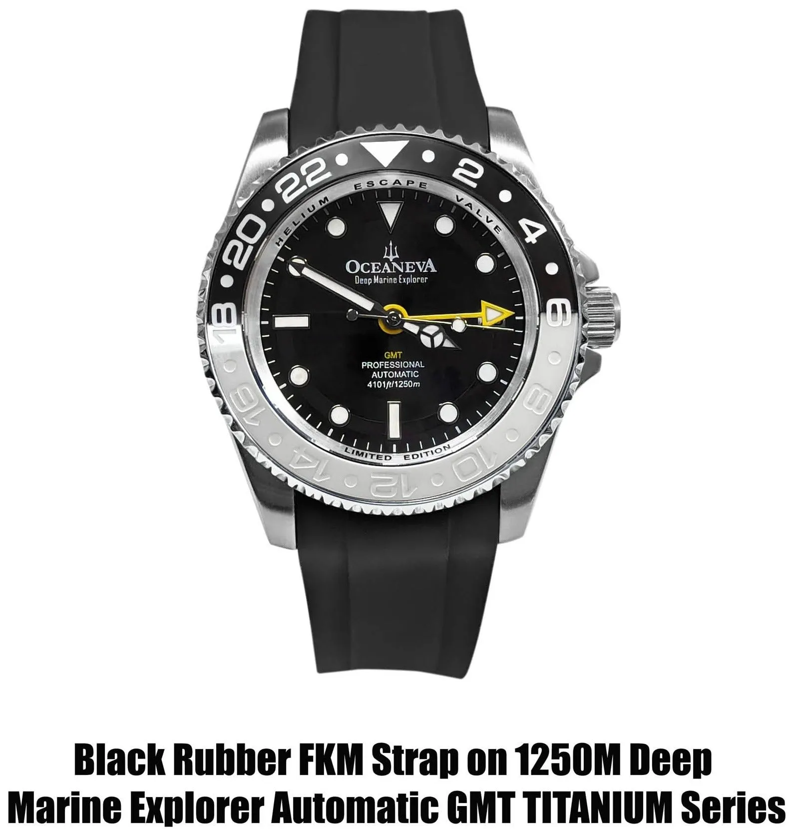 FKM Black Rubber Strap - BRUSHED Steel Buckle