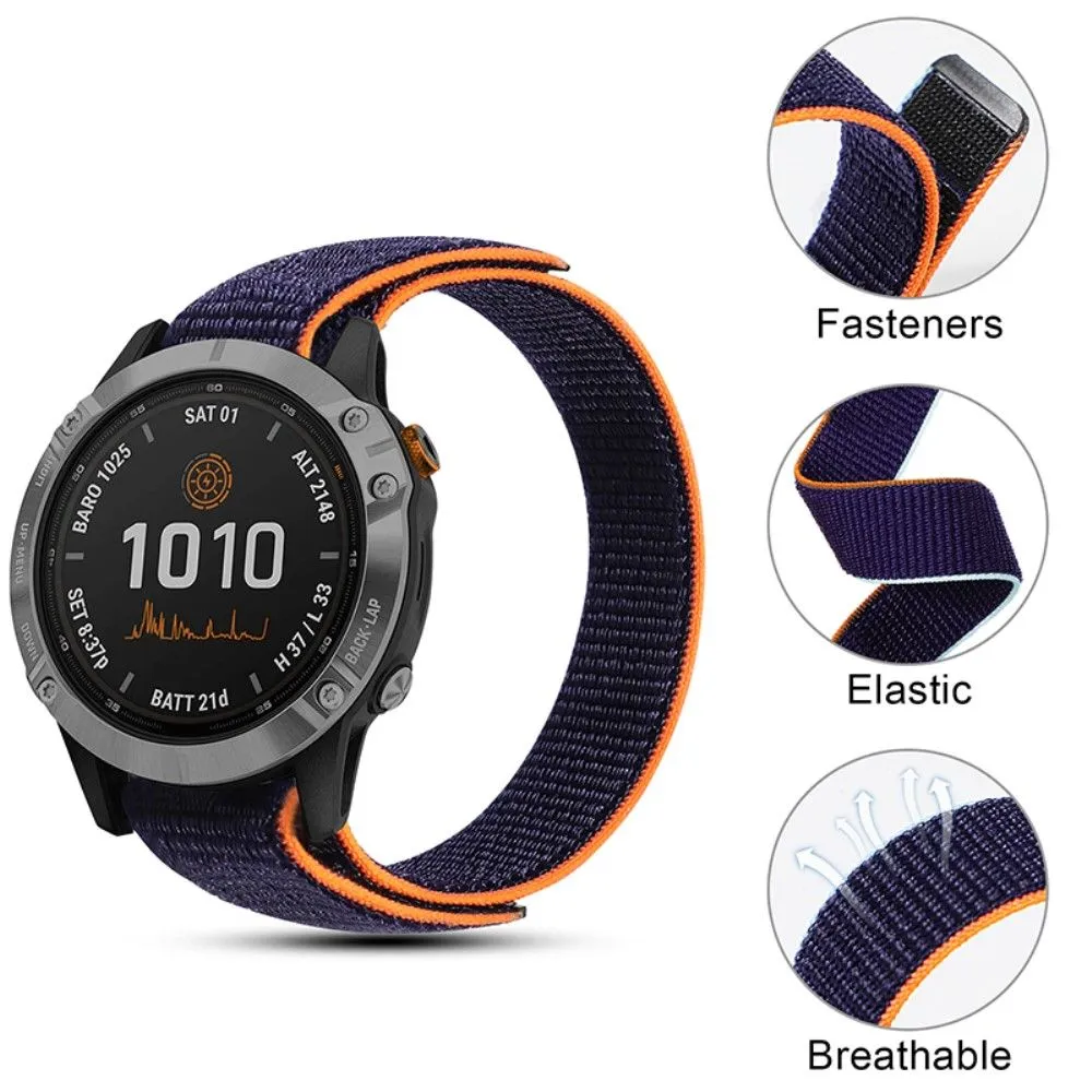 Garmin Fenix 6X nylon loop fastener watch strap - Navy Blue