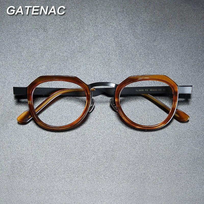 Gatenac Unisex Full Rim Round Square Acetate Titanium Eyeglasses Gxyj919