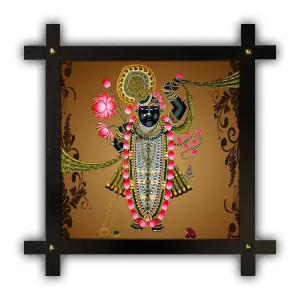 Generic Poster n Frames Cross Wooden Frame Hand-Crafted with Photo of Shrinathji Nathdwara 20175-(16.5x16.5inch,Wood,Multicolour), Medium