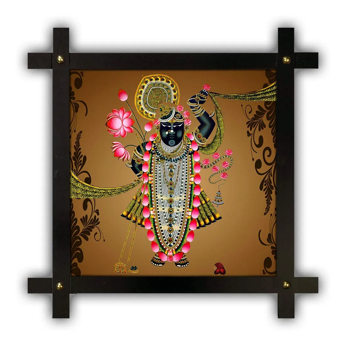 Generic Poster n Frames Cross Wooden Frame Hand-Crafted with Photo of Shrinathji Nathdwara 20175-(16.5x16.5inch,Wood,Multicolour), Medium