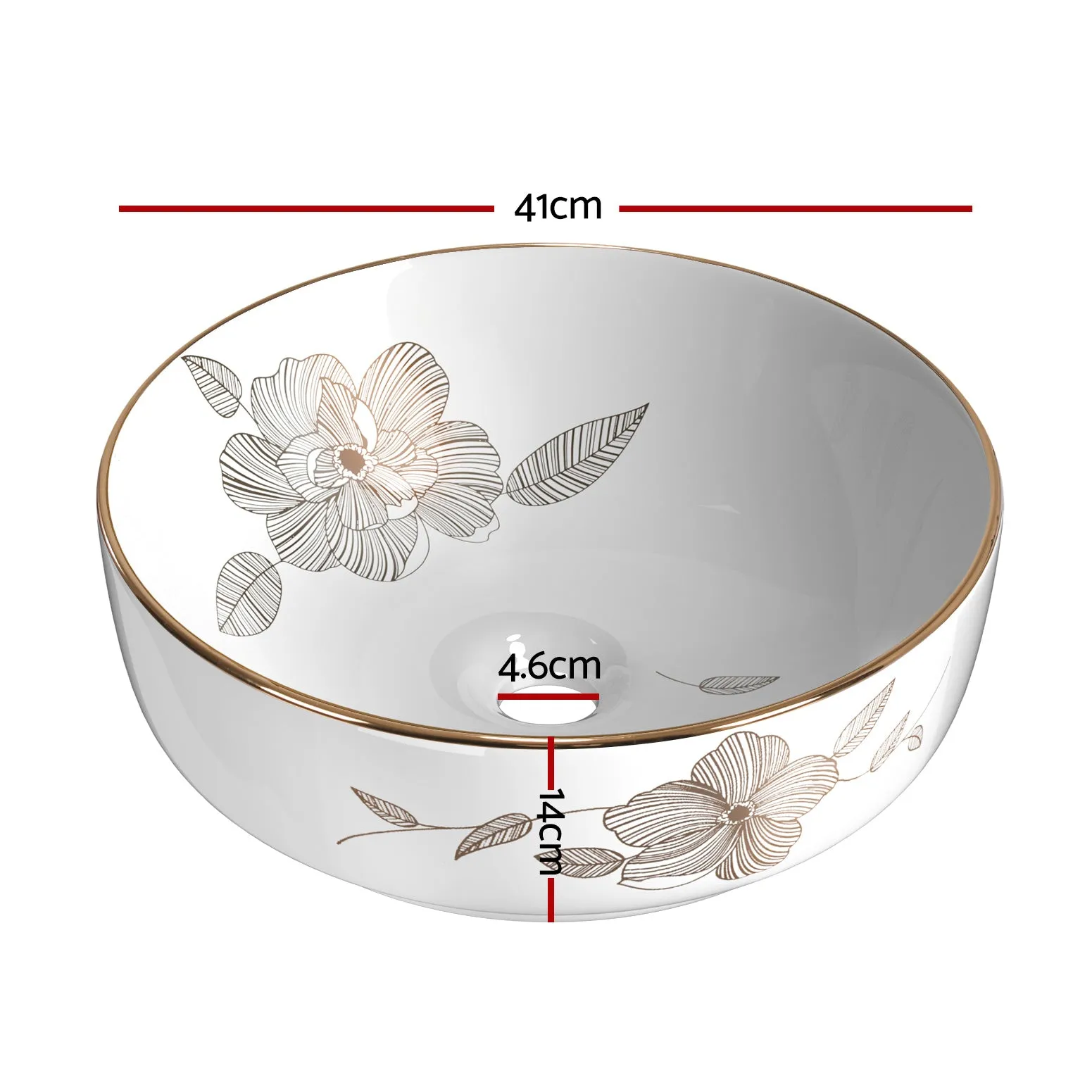 Gold Ceramic Bathroom Vanity Basin, Flower Pattern - Cefito