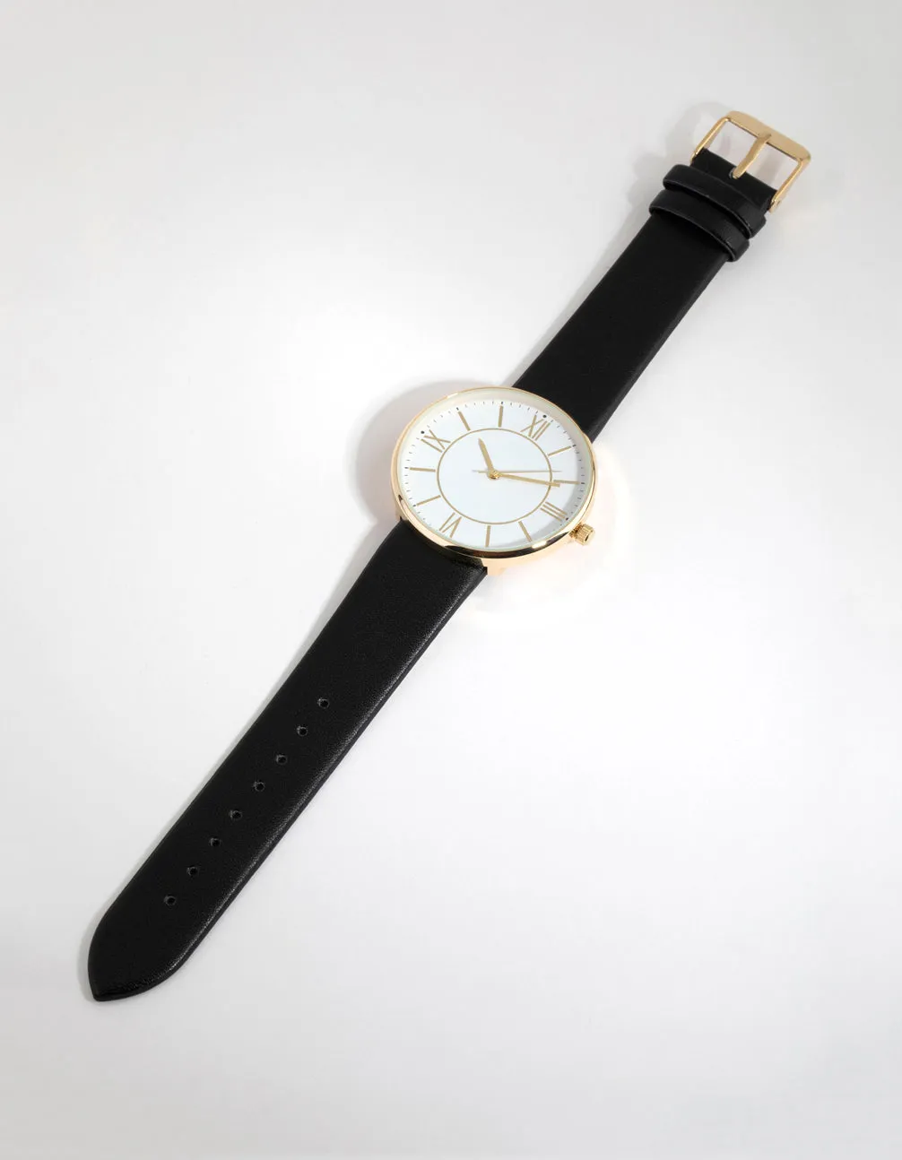 Gold Simple Roman PU Strap Watch