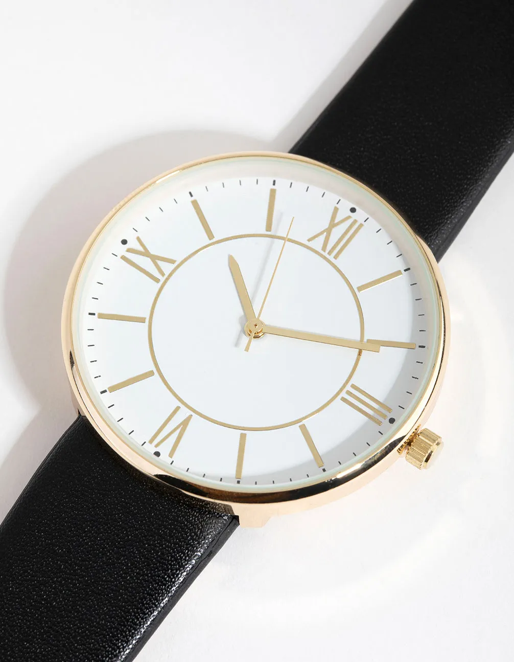 Gold Simple Roman PU Strap Watch