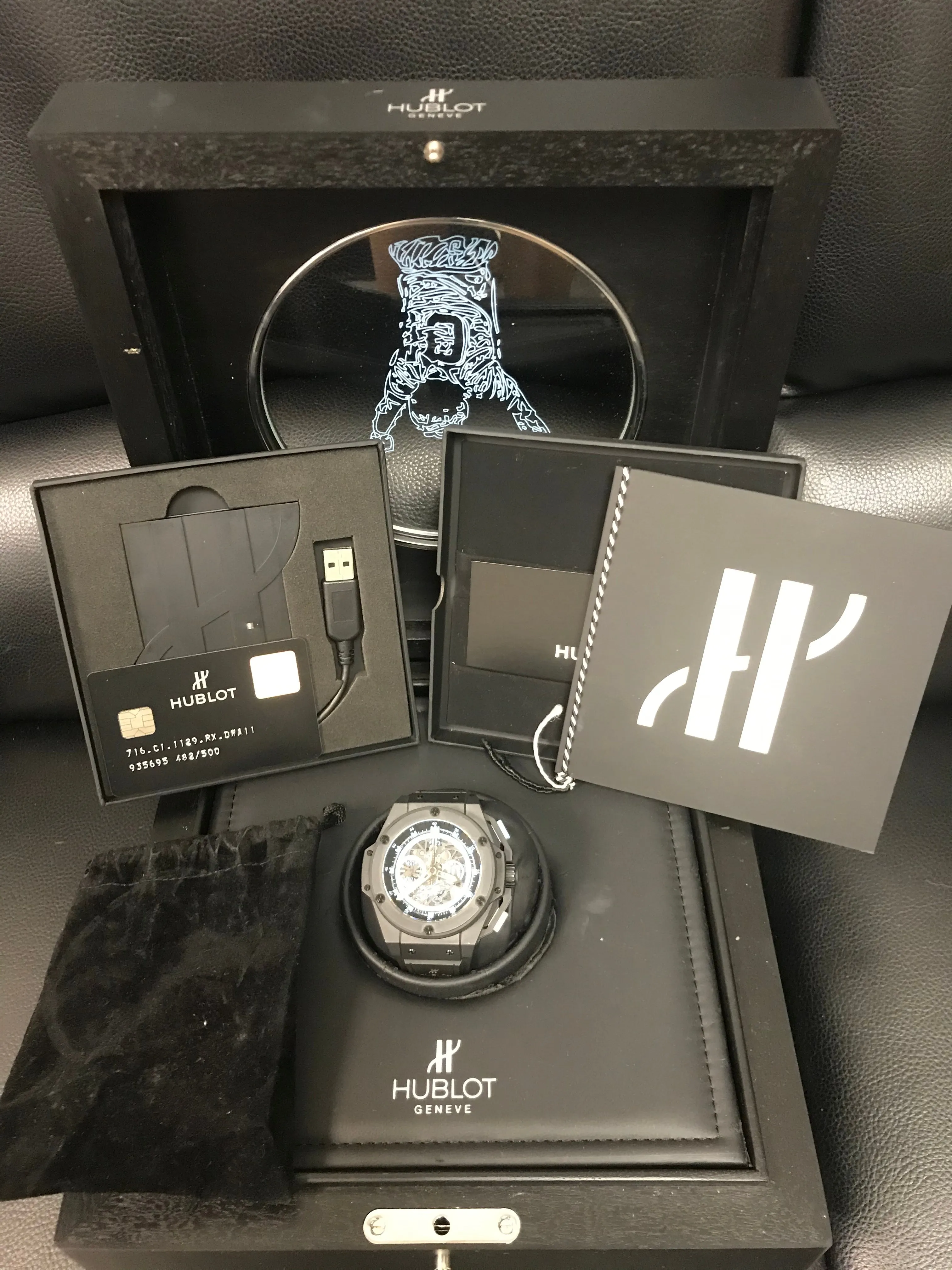 Hublot King Power Maradona 500pcs Limited Edition 716.CI.1129.RX.DMA11 Skeleton with opening showing escapement mech Dial Automatic Men's Watch