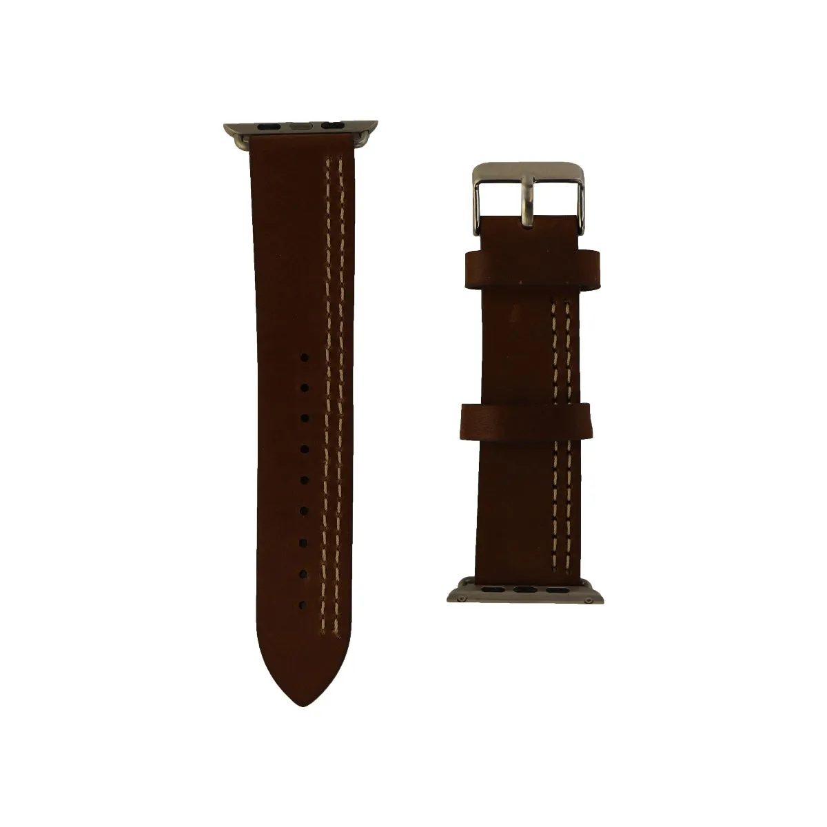 iGear 42mm Apple Watch Strap Leather and Silver Buckle - Chestnut/Cream