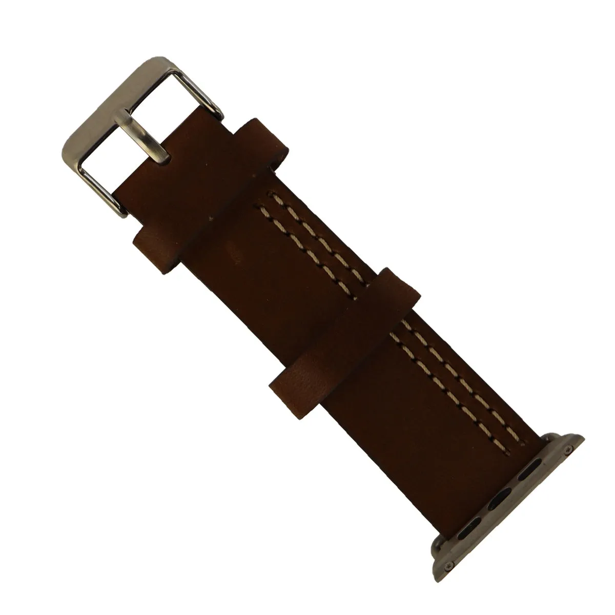 iGear 42mm Apple Watch Strap Leather and Silver Buckle - Chestnut/Cream