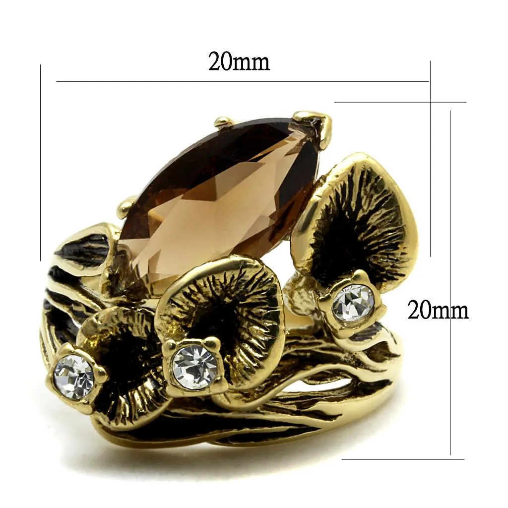 IP Gold(Ion Plating) Stainless Steel Ring with Synthetic Synthetic Glass in Brown for Women Style TK2914