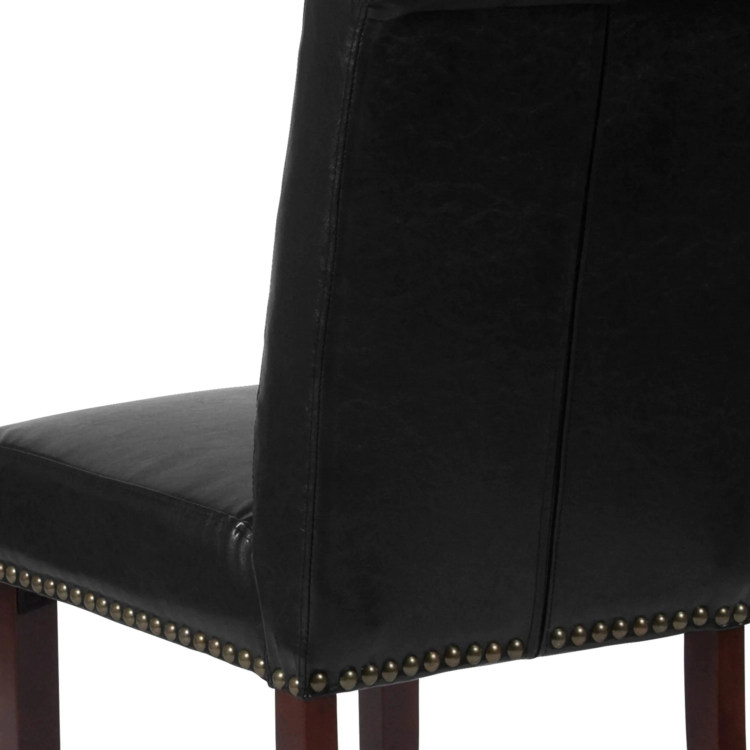 Joanne Black Faux Leather Parsons Chair with Rolled Back, Nail Trim/Walnut Finish