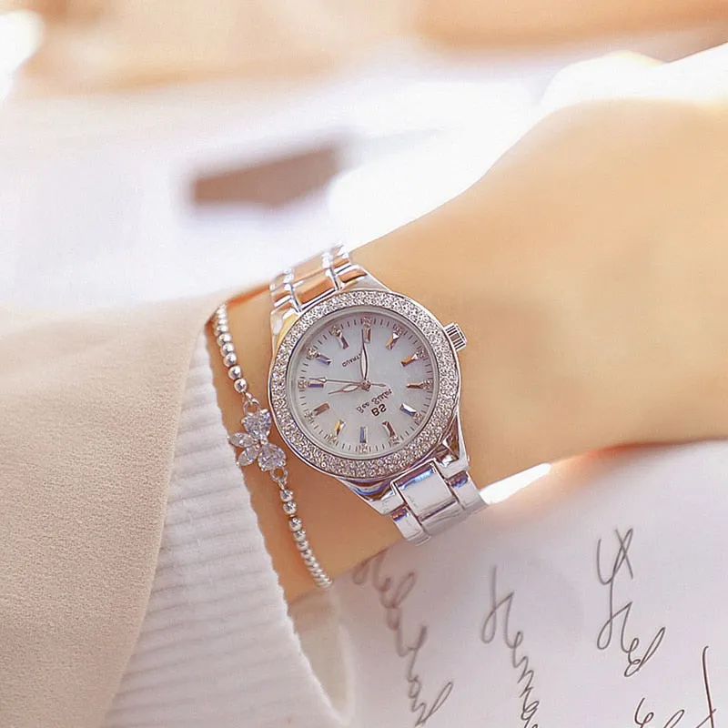 Ladies Wrist Watches Dress Gold Watch Women Crystal Diamond Watches Stainless Steel Silver Clock