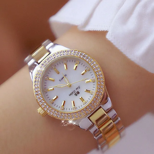 Ladies Wrist Watches Dress Gold Watch Women Crystal Diamond Watches Stainless Steel Silver Clock