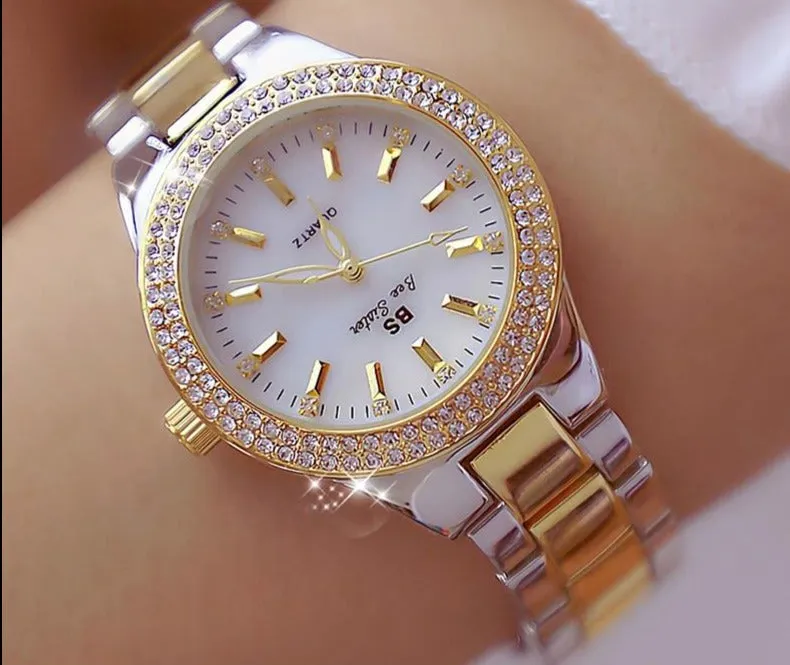 Ladies Wrist Watches Dress Gold Watch Women Crystal Diamond Watches Stainless Steel Silver Clock