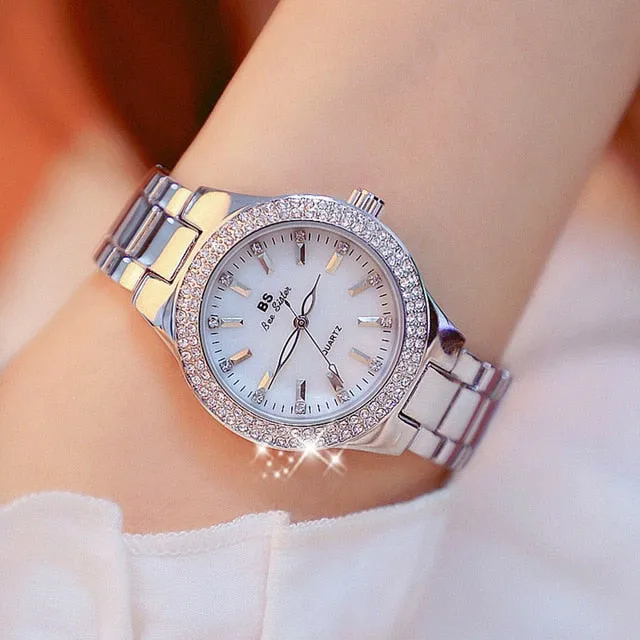 Ladies Wrist Watches Dress Gold Watch Women Crystal Diamond Watches Stainless Steel Silver Clock