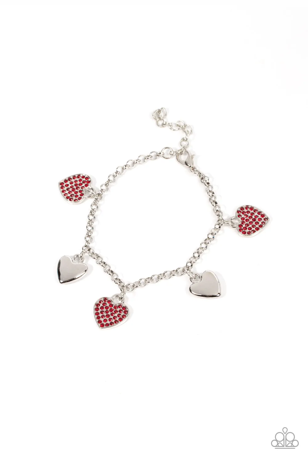 Lusty Lockets - Red Heart Rhinestone Bracelet - Paparazzi Accessories