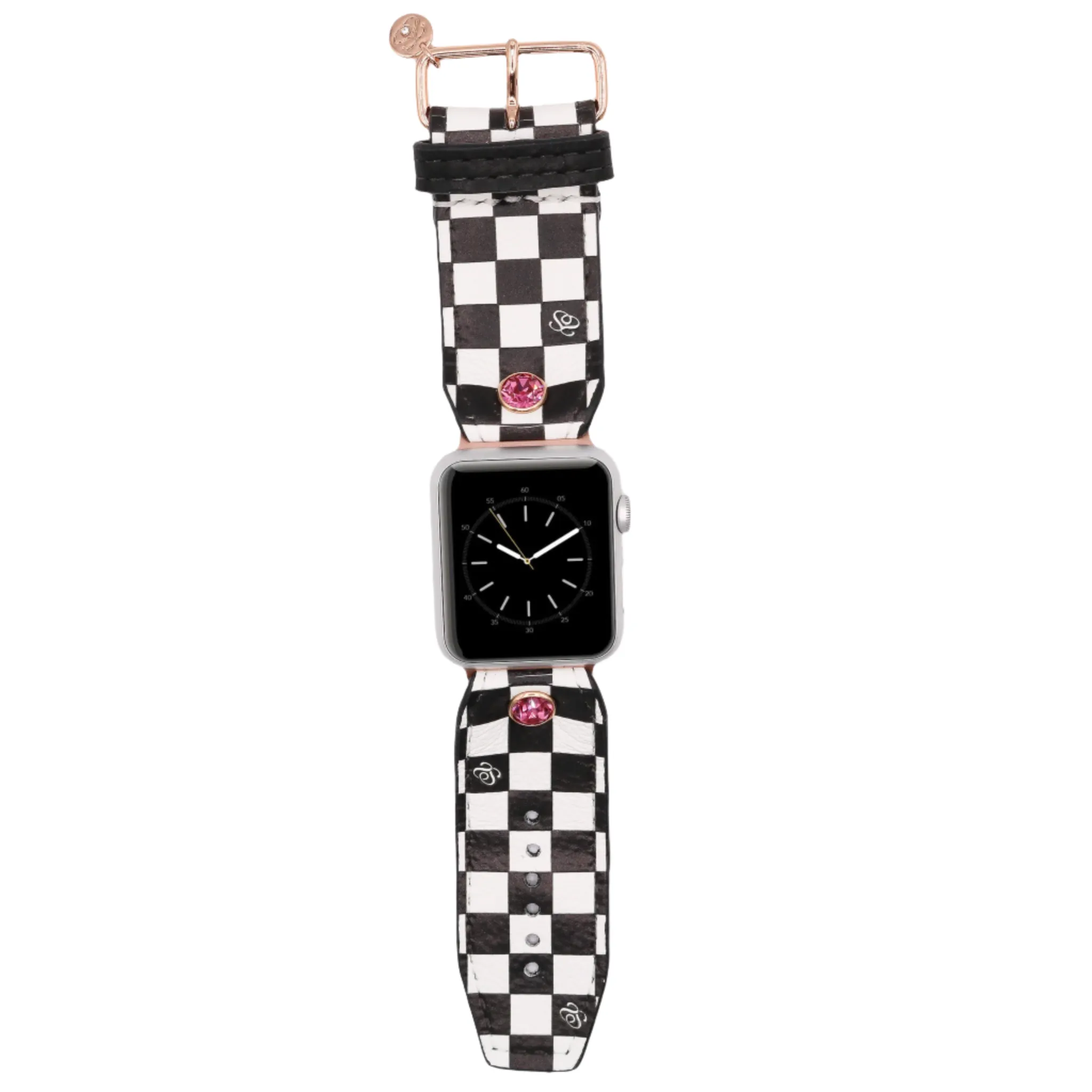 Luxe Black and White Mini Checks on White Calfskin Watchband