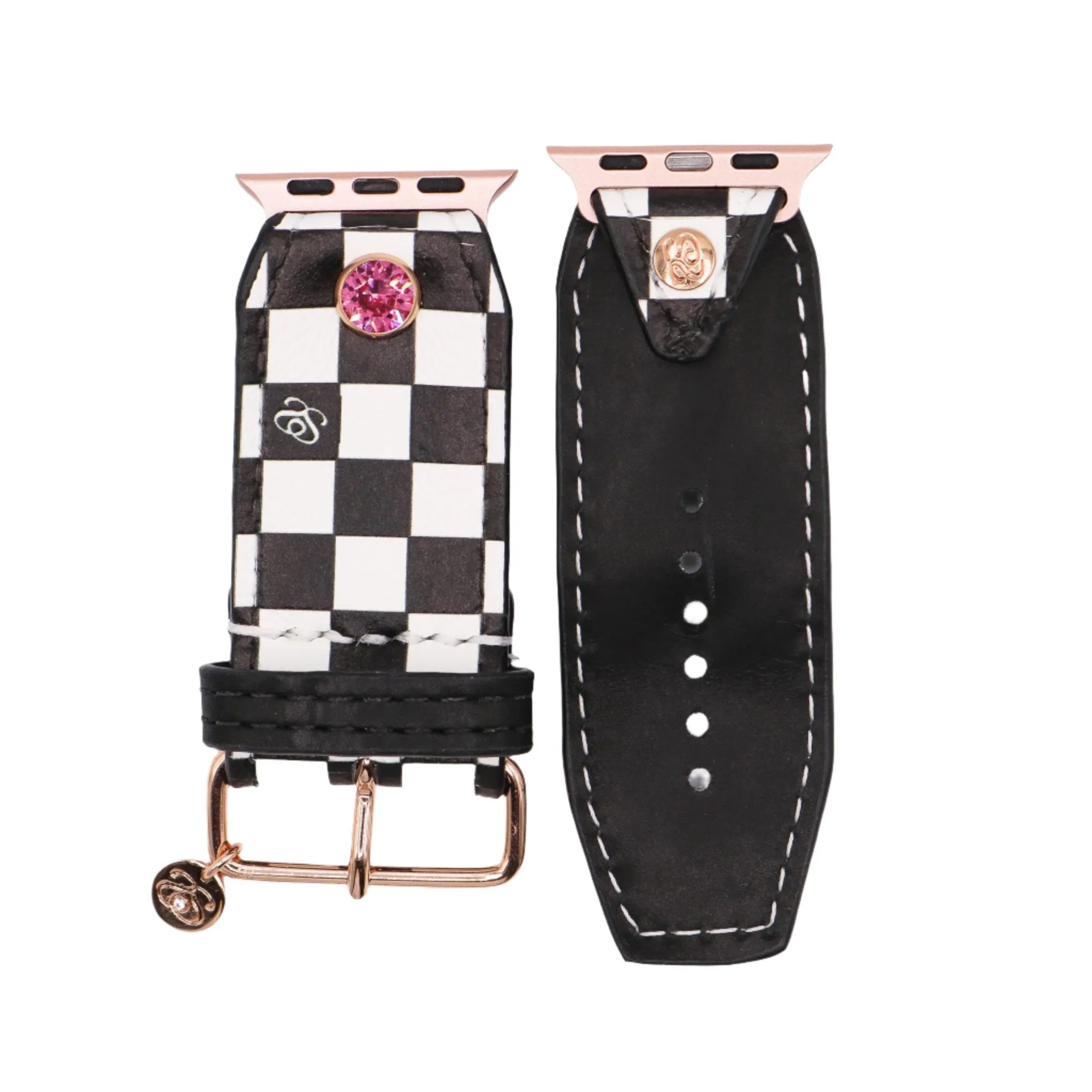 Luxe Black and White Mini Checks on White Calfskin Watchband