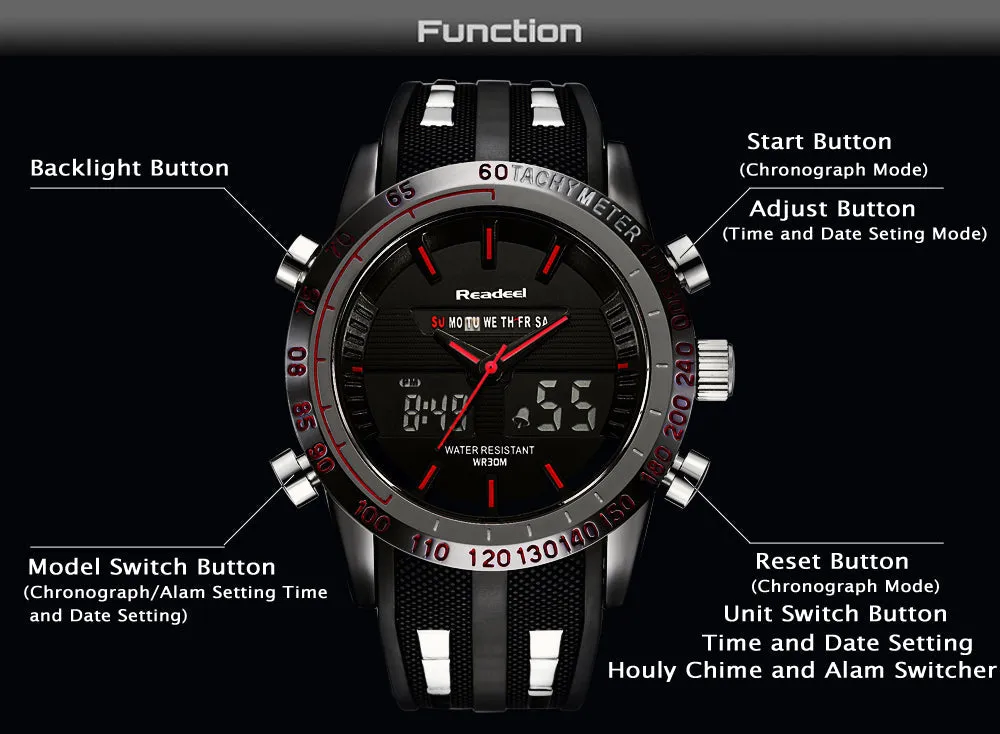 Luxury Mens Sports Waterproof LED Digital Quartz Men Military Wrist Watch