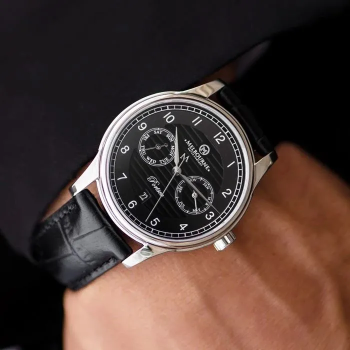 Melbourne Portsea Calendar —&nbsp;Black (Triple&nbsp;Calendar) with Ceramic&nbsp;Dial