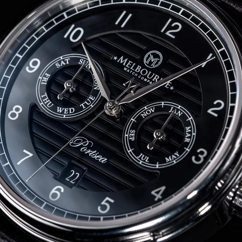 Melbourne Portsea Calendar —&nbsp;Black (Triple&nbsp;Calendar) with Ceramic&nbsp;Dial