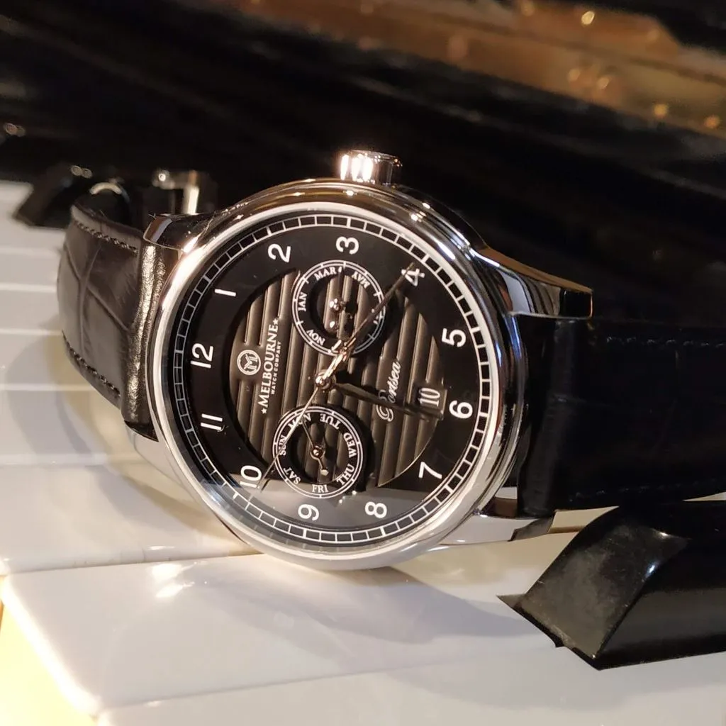 Melbourne Portsea Calendar —&nbsp;Black (Triple&nbsp;Calendar) with Ceramic&nbsp;Dial