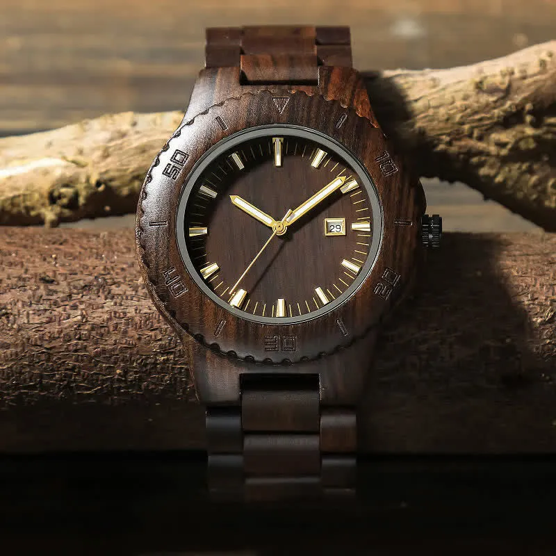 Men's Calendar Display Analog Quartz Wooden Watch