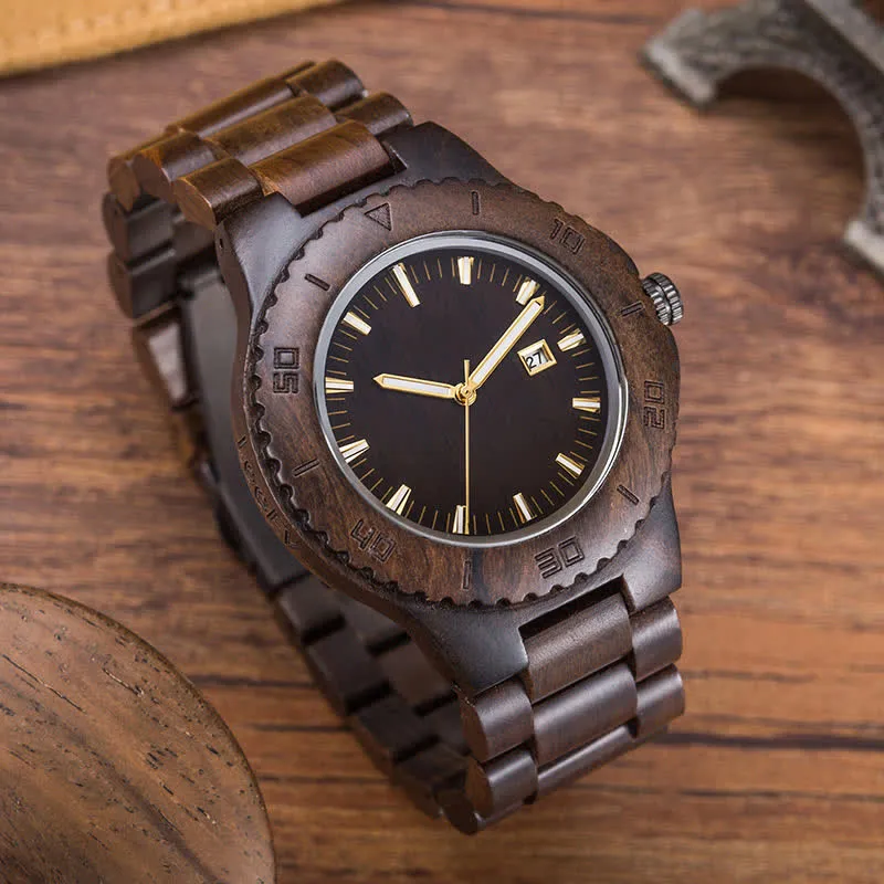 Men's Calendar Display Analog Quartz Wooden Watch