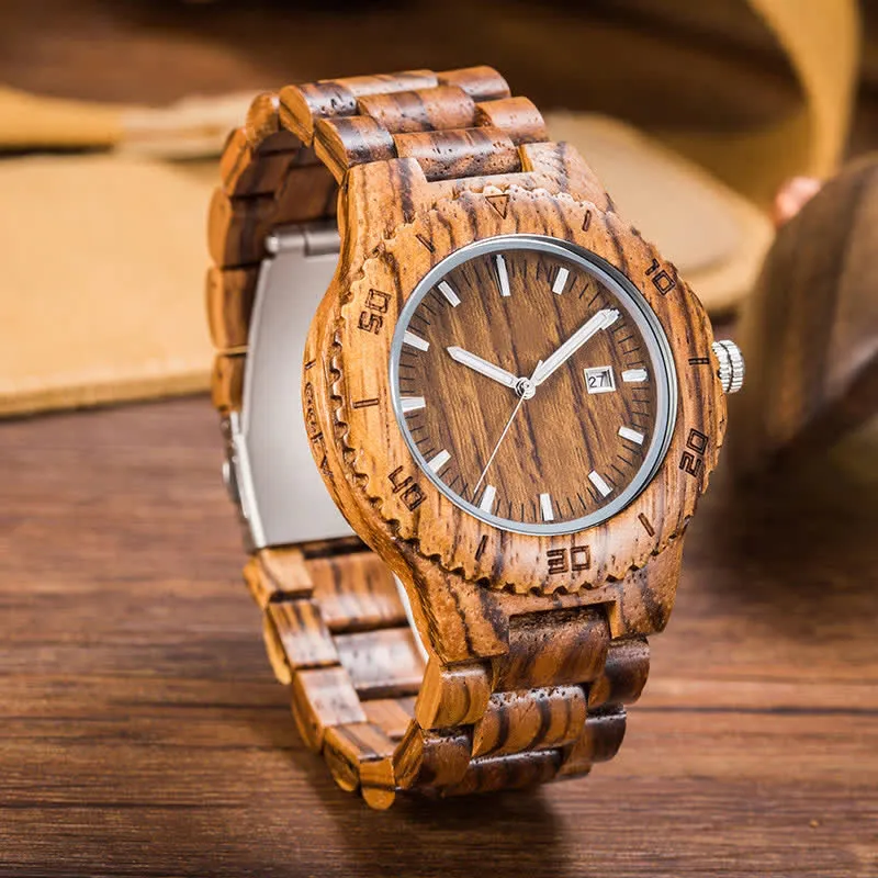 Men's Calendar Display Analog Quartz Wooden Watch