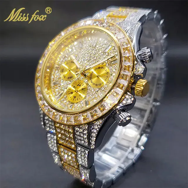 Men's Iced Bracelet Gold Watch