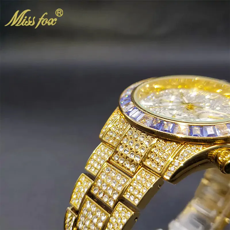 Men's Iced Bracelet Gold Watch