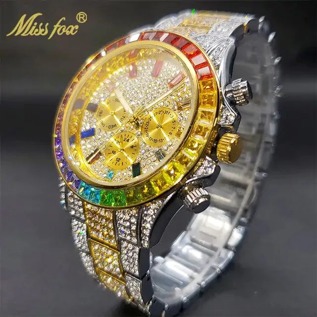 Men's Iced Bracelet Gold Watch