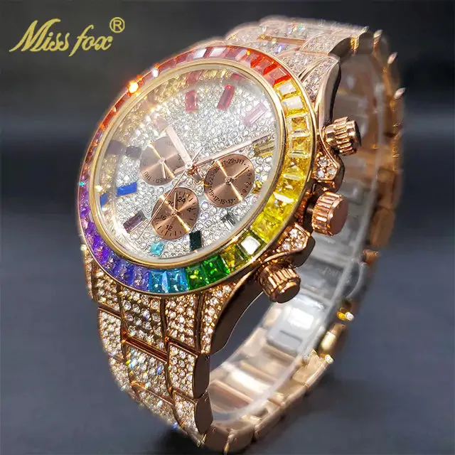 Men's Iced Bracelet Gold Watch