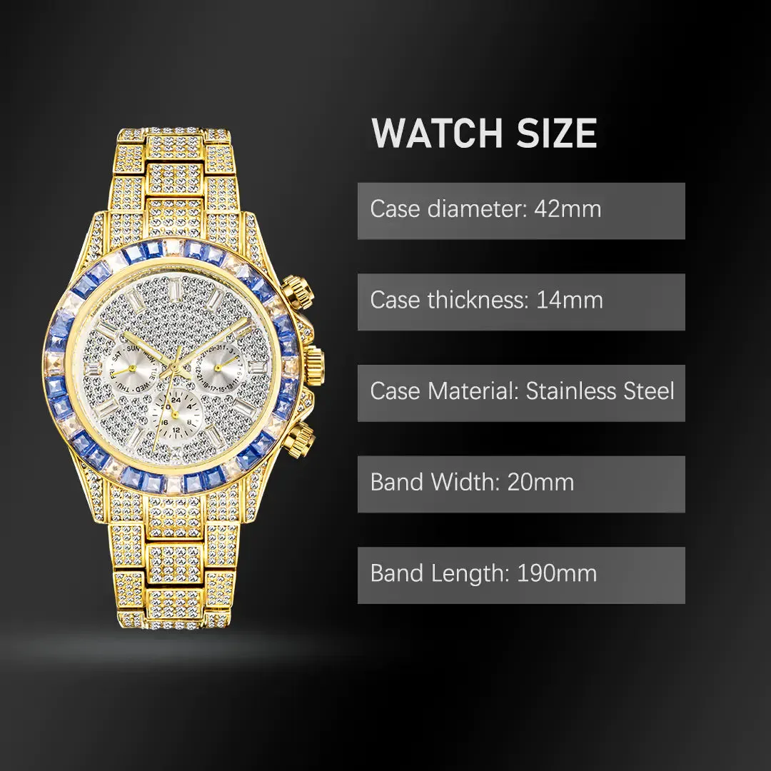 Men's Iced Bracelet Gold Watch