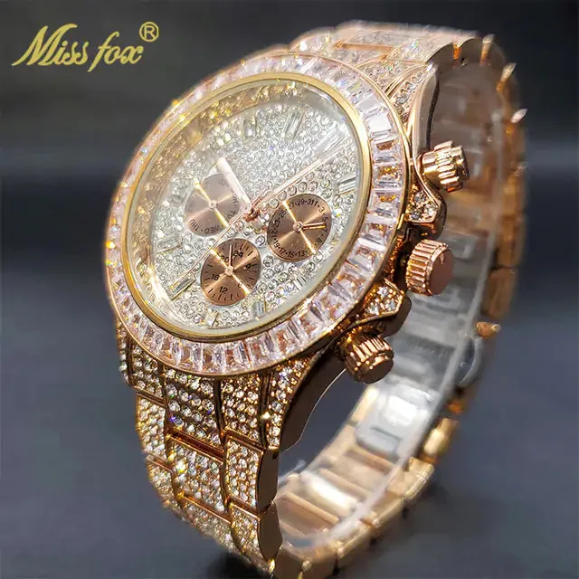 Men's Iced Bracelet Gold Watch