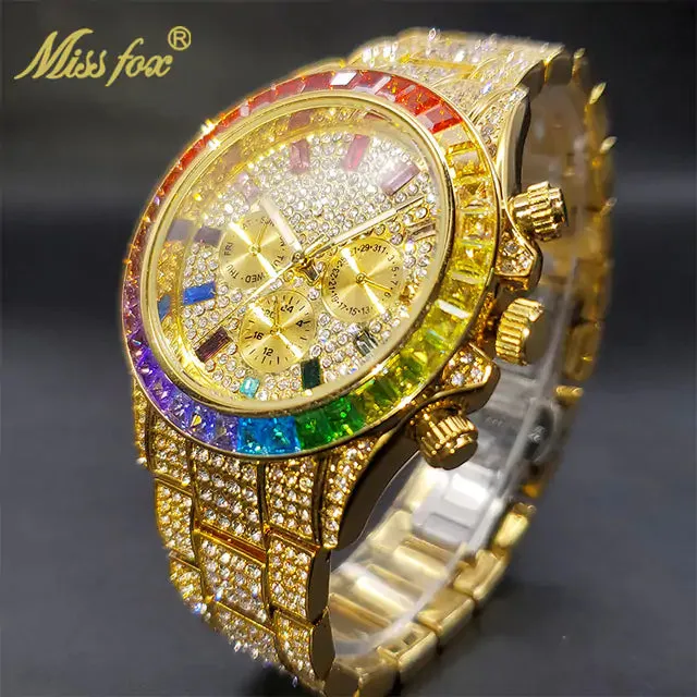 Men's Iced Bracelet Gold Watch