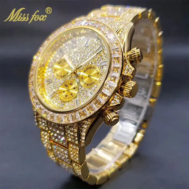 Men's Iced Bracelet Gold Watch