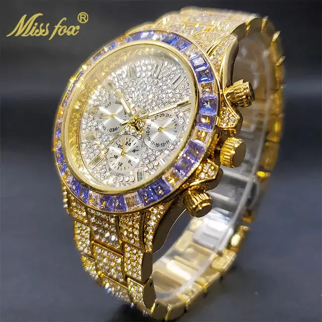 Men's Iced Bracelet Gold Watch