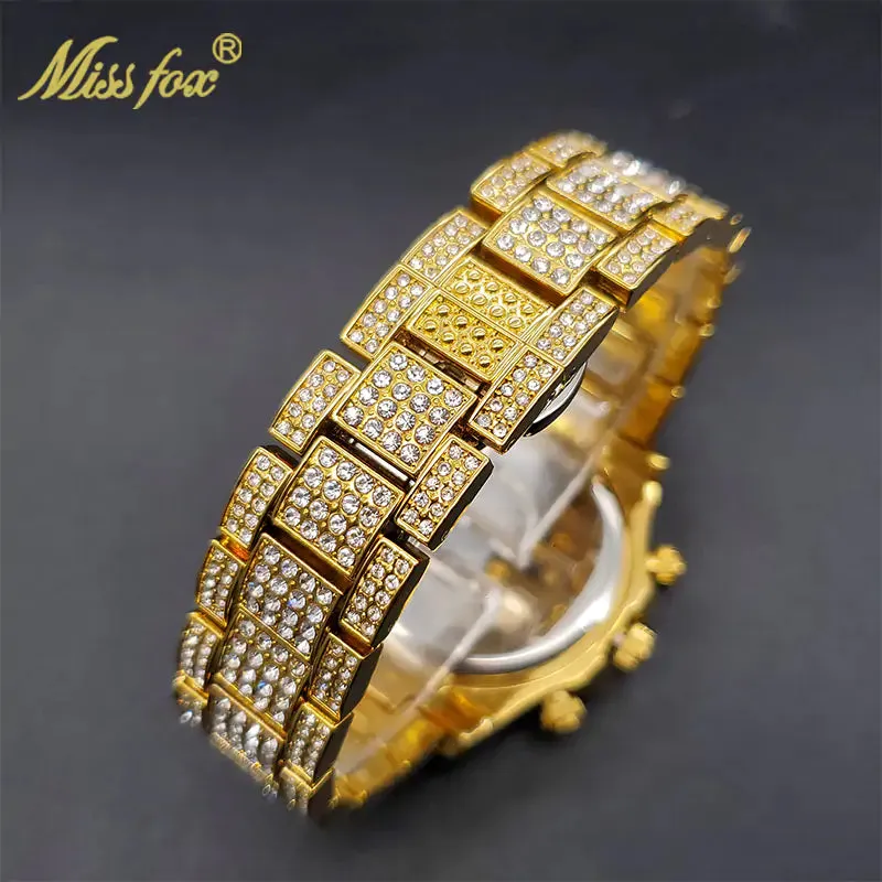 Men's Iced Bracelet Gold Watch