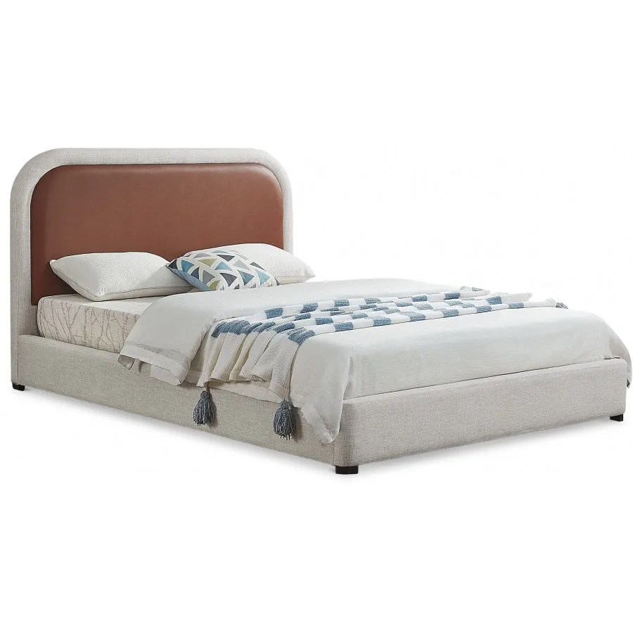 Meridian Furniture Blake Two Tone Faux Leather and Linen Textured Fabric Bed