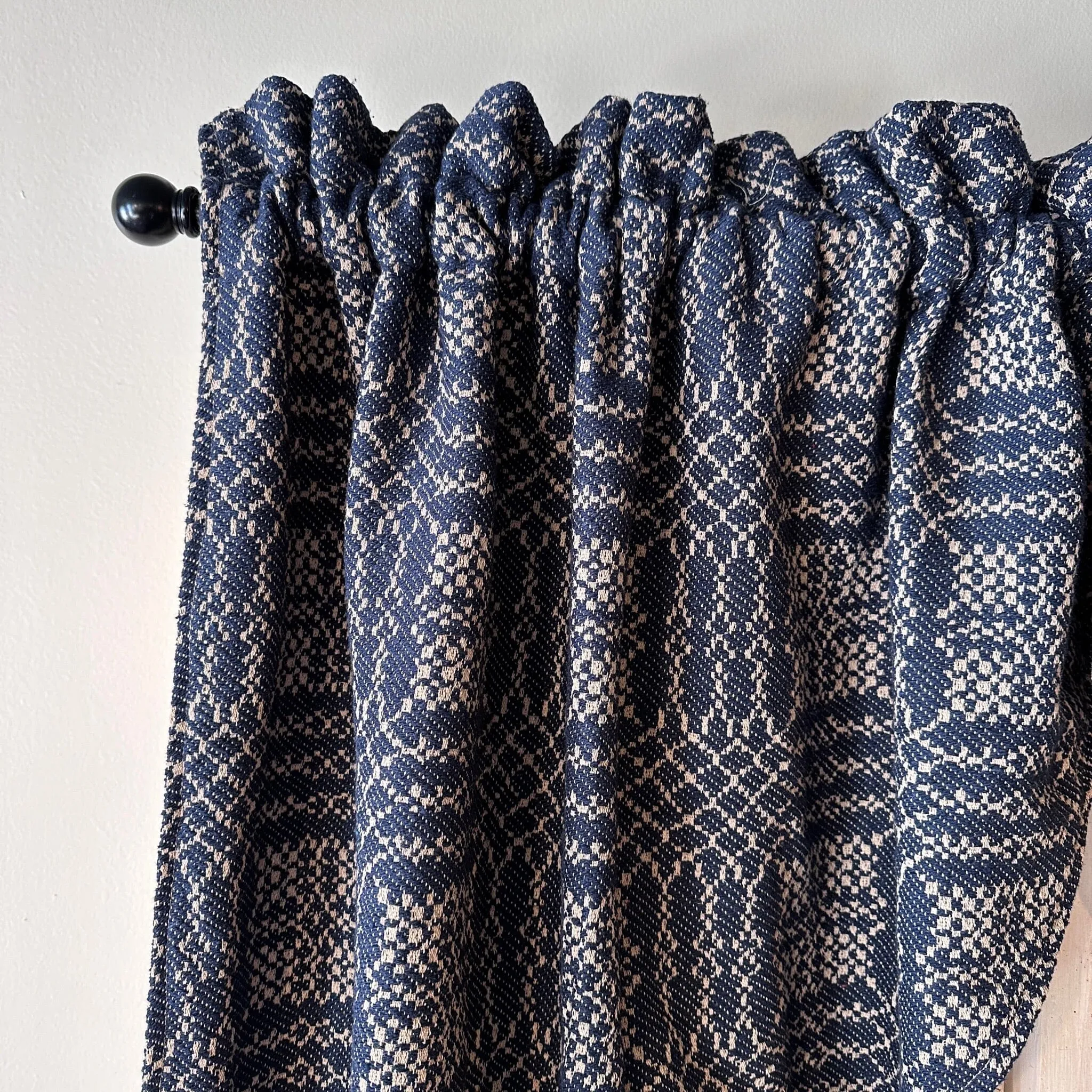 Nantucket Navy and Tan Woven Long Swag Curtain 63"