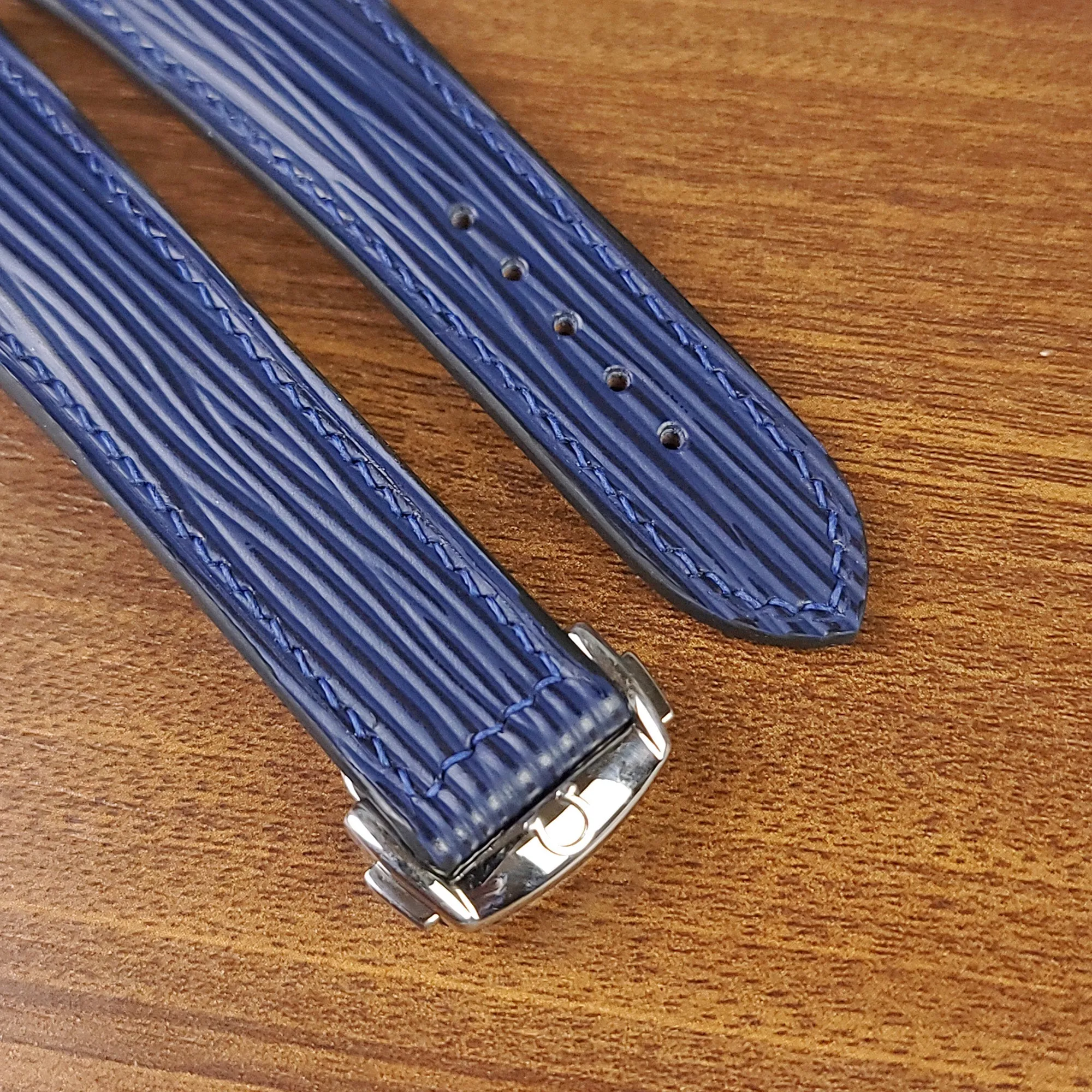 Navy Blue Genuine Epi Leather Omega Watch Straps 20mm