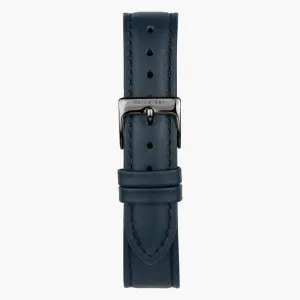 Navy Blue Leather Watch Strap - Gun Metal - 36mm