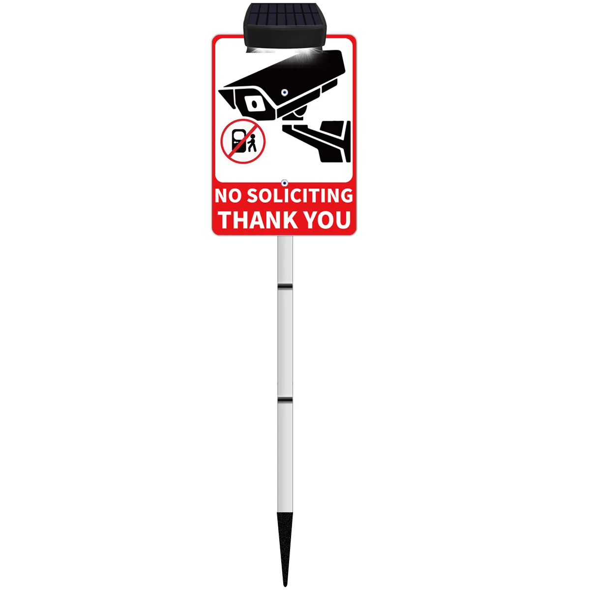 No Soliciting Sign Solar-Powered for House Yard Stake,Outdoor Metal Yard Sign Holder with Stakes Private Property Warning Signs for Home & Business,Do Not Knock Garden Sign,Beach & Lawn Signs