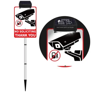 No Soliciting Sign Solar-Powered for House Yard Stake,Outdoor Metal Yard Sign Holder with Stakes Private Property Warning Signs for Home & Business,Do Not Knock Garden Sign,Beach & Lawn Signs