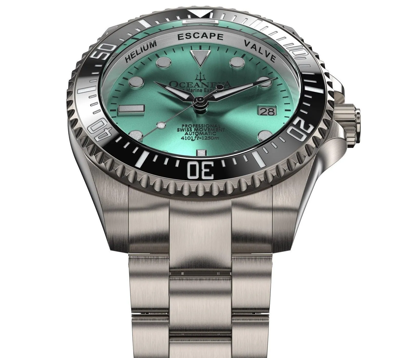 Oceaneva Men's Deep Marine Explorer II 1250M Titanium Watch Aquamarine Burst Dial