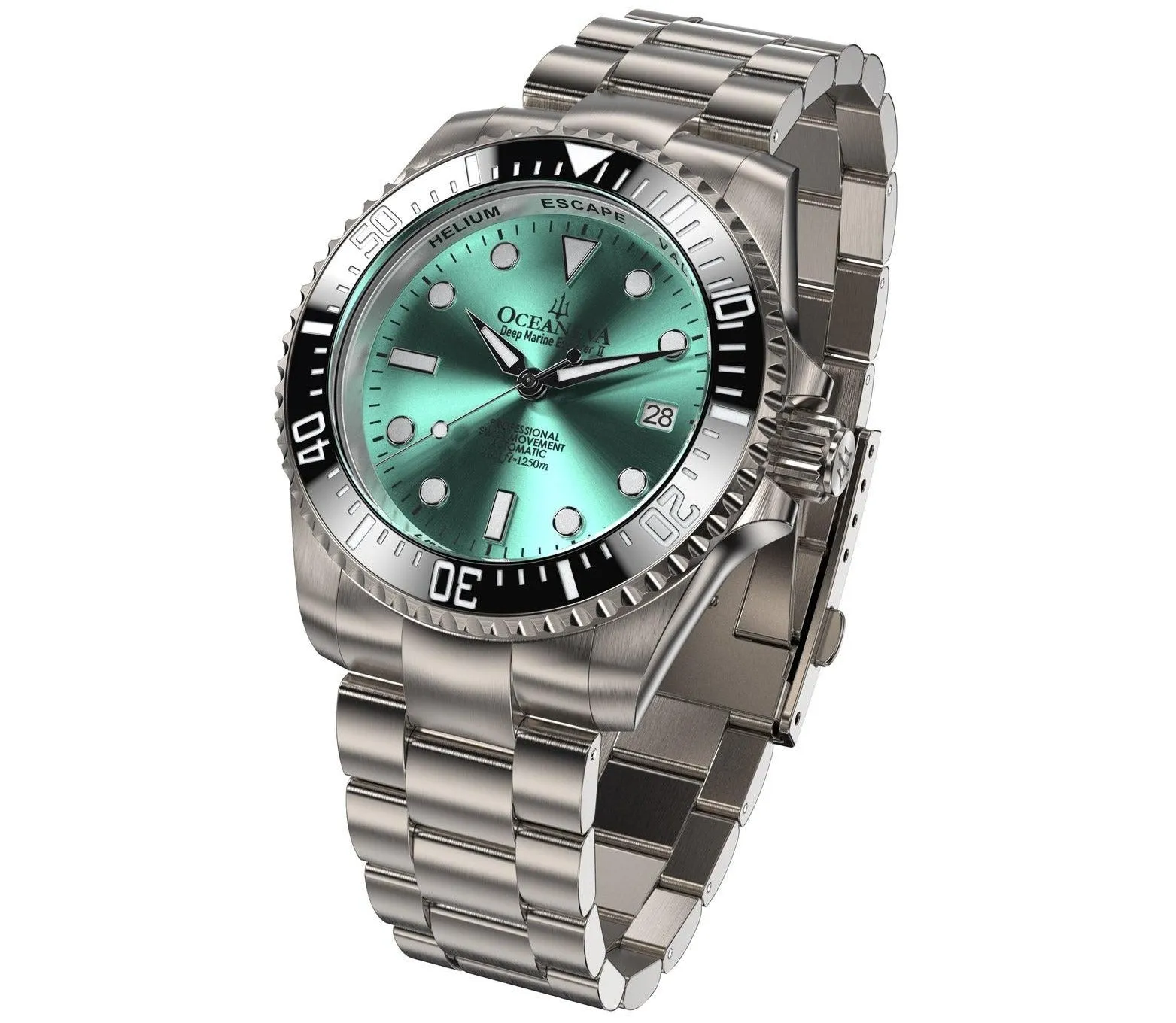 Oceaneva Men's Deep Marine Explorer II 1250M Titanium Watch Aquamarine Burst Dial