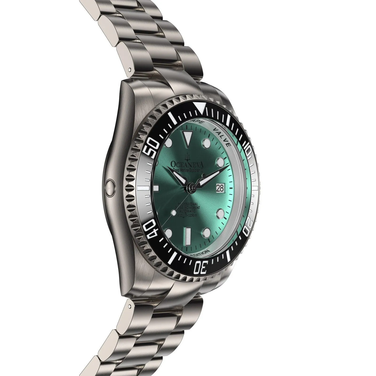 Oceaneva Men's Deep Marine Explorer II 1250M Titanium Watch Aquamarine Burst Dial