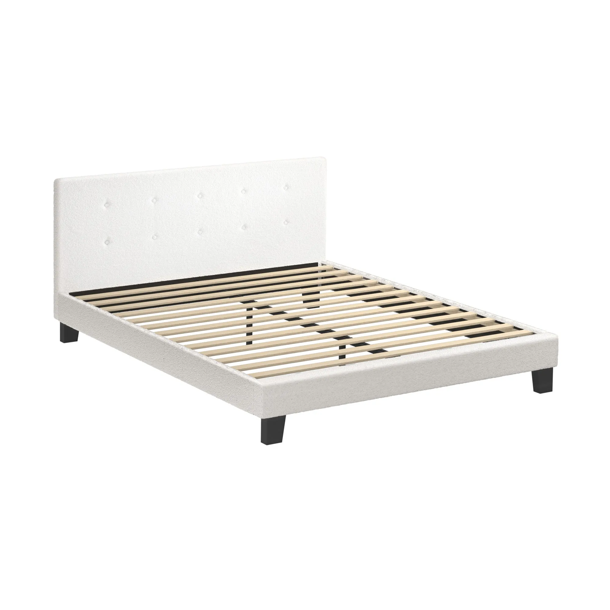 Oikiture Bed Frame Queen Size Bed Platform White Boucle