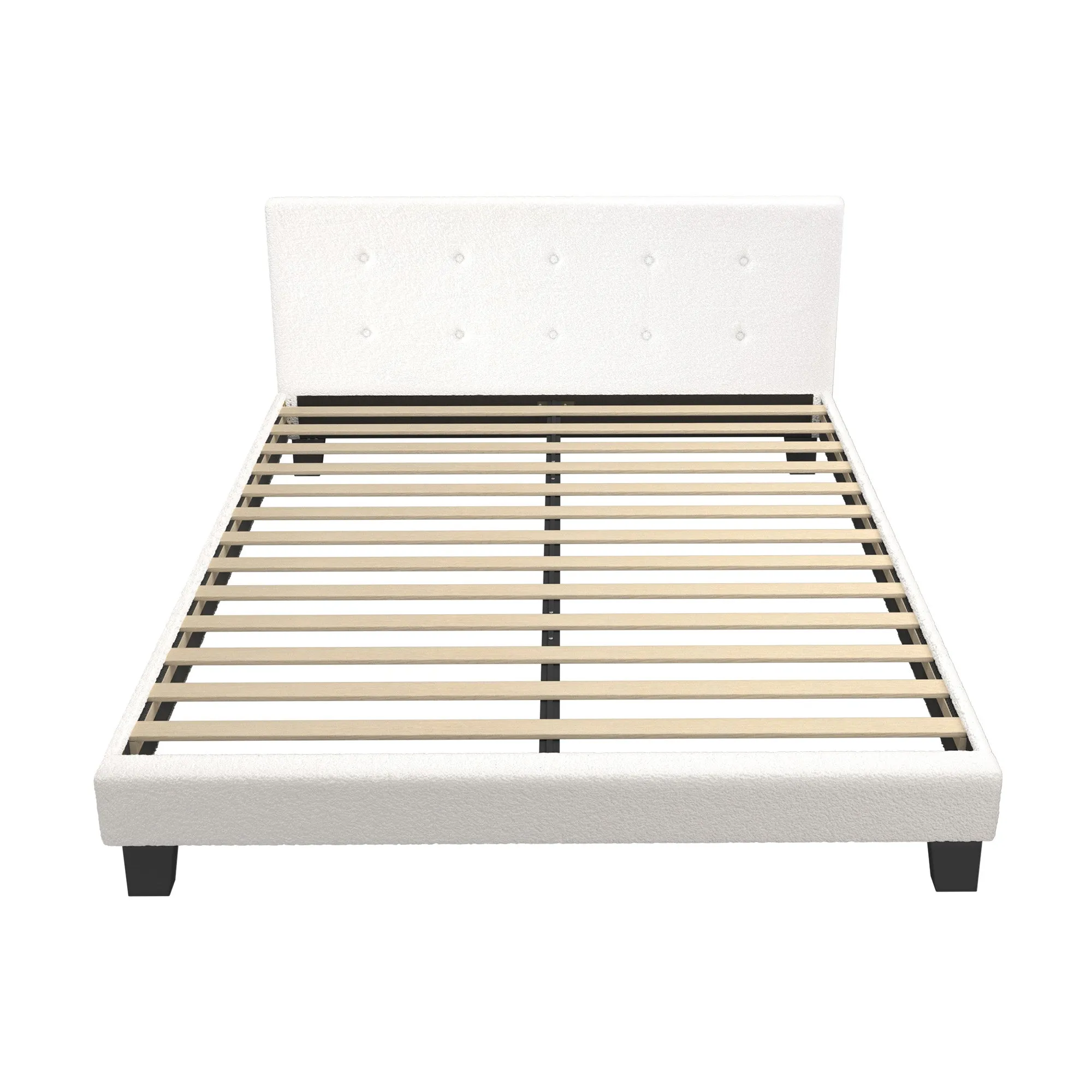 Oikiture Bed Frame Queen Size Bed Platform White Boucle